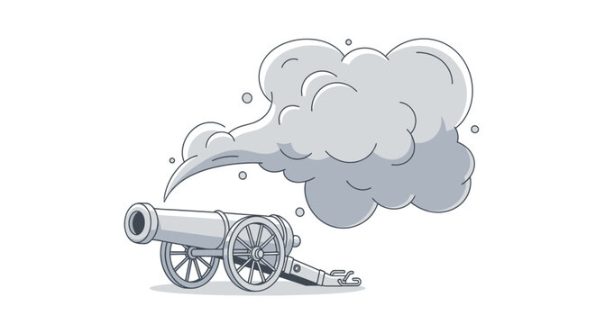 Cannon firing with smoke exploding.