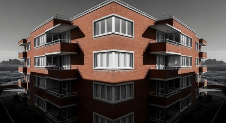 Obraz premium Modern Brick Apartment Building Exterior - Architectural Symmetry
