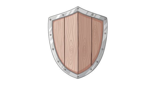 Wooden shield with metal border.