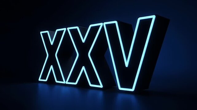 Neon XXV Roman Numerals Display.