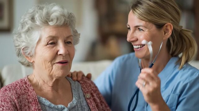 Compassionate Care: A skilled and empathetic caregiver provides a health check, offering reassurance and support. The scene exudes trust, compassion, and the bond between generations.
