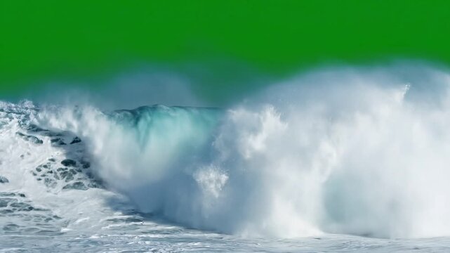 Large ocean wave crashing with green background 4k Video