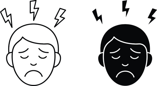 A frustrated man with a headache and lightning bolts above his head