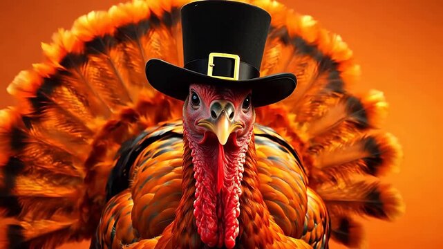 Turkey wearing top hat with fanned feathers