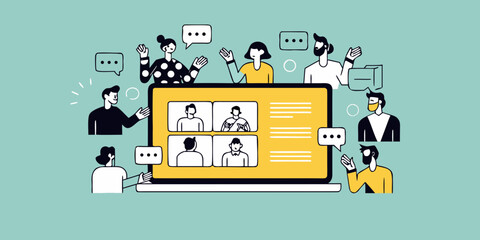 Obraz premium People connecting and collaborating during a virtual meeting on a laptop