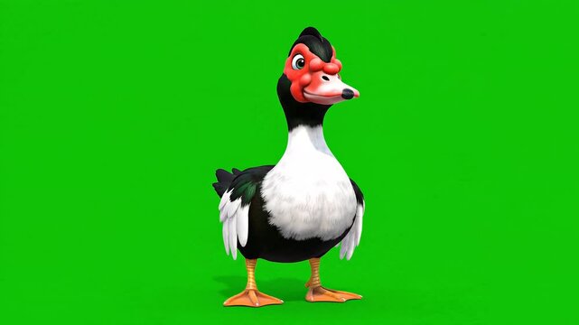 Animated cartoon duck on green screen background 4k Video