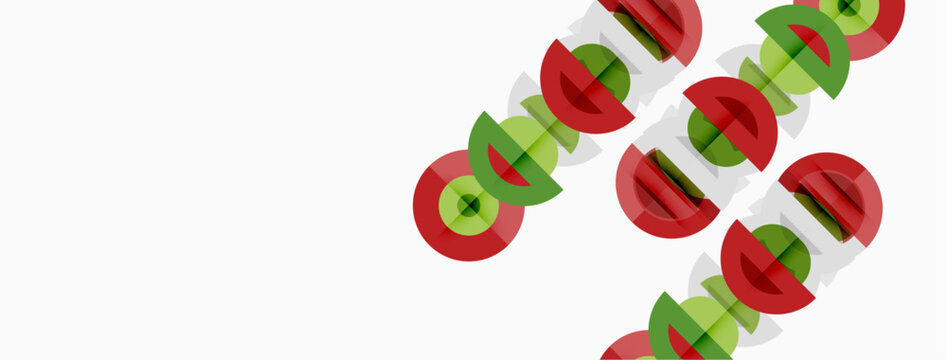 Flag features horizontal stripes. Red, white, green colors present. Circles with those hues overlap diagonally. Simple design.