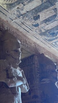 Luxor, Egypt -MARCH 10, 2026: Ancient egyptian pharaoh statues inside abu simbel temple
