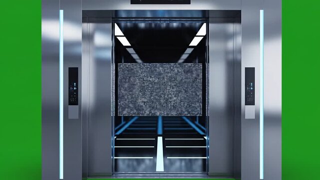Modern elevator interior with blue lines and gray walls 4k Video