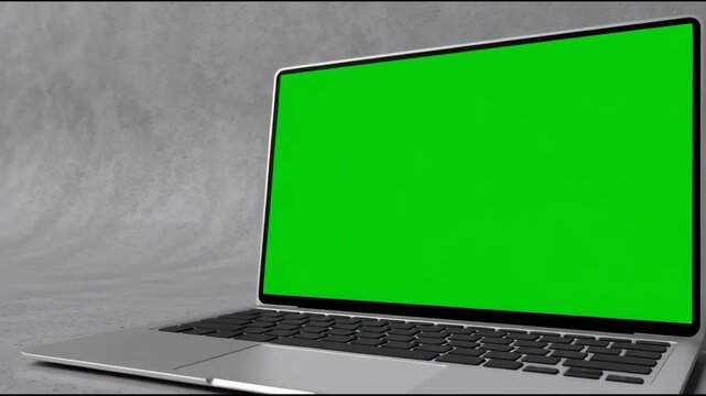 Modern Laptop with Green Screen Display on Grey Background for Mockup and Chroma Key