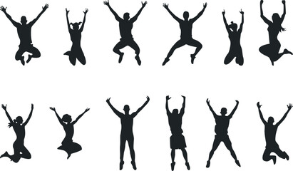 Silhouette set of jumping people, various poses © Daria