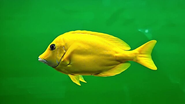 Yellow tang fish isolated on green background macro