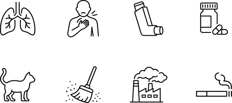 A collection of icons representing asthma and respiratory health issues