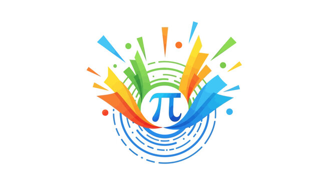 Vector illustration of a colorful pi day icon design with mathematical formulas and decimal numbers on a white background, celebrating math and the special number pi.