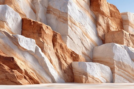 Beige limestone cliff with layered rock formations and textured desert stone face