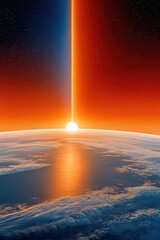 Fototapeta premium Sunrise over Earth horizon from space with glowing sun and atmospheric glow
