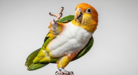 Fototapeta premium Vibrant Caique Parrot Standing Playfully With One Leg Raised