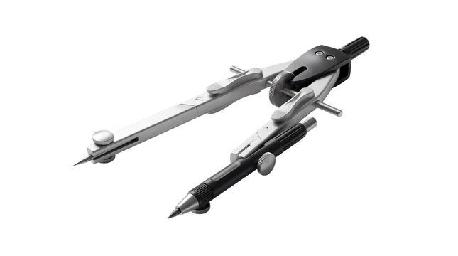 Professional drafting compass with pencil attachment, essential for precise geometric drawing, isolated on transparent.