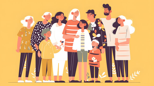 flat vector illustration of multi generational