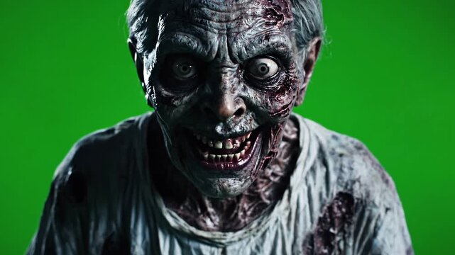 Zombie man with green background for horror or halloween video content 4k Video