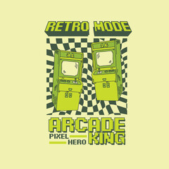 Retro mode arcade king pixel hero play station vector illustration © Saranya