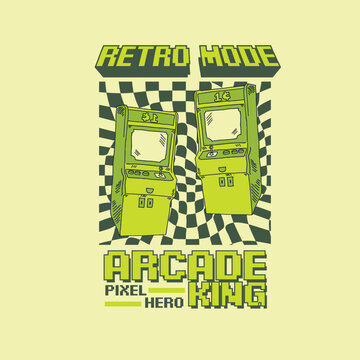 Retro mode arcade king pixel hero play station vector illustration