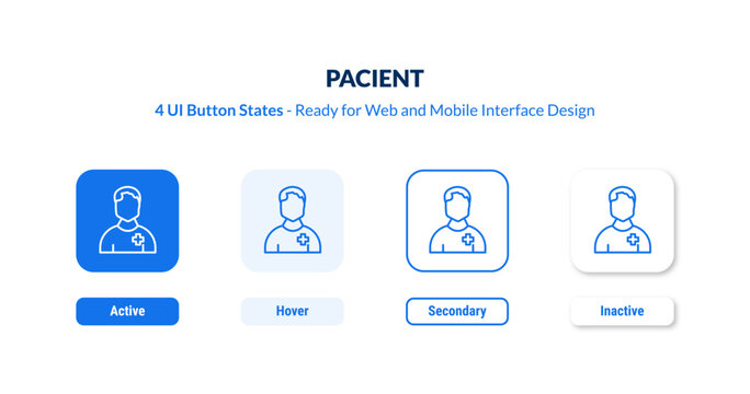 pacient UI button states set. Outline icon kit from people collection. Thin linear pacient, health, doctor editable vector. Line vector pacient sign for web and mobile interface