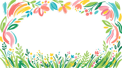 Obraz premium A vibrant and colorful floral border design with a blank oval space in the center, perfect for text or images.