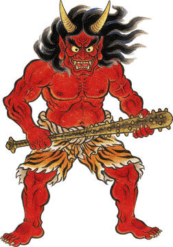 金棒を構える日本の赤鬼イラスト