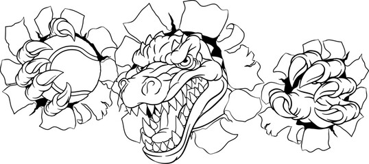 A crocodile, dinosaur or alligator lizard tennis sports mascot © Christos Georghiou