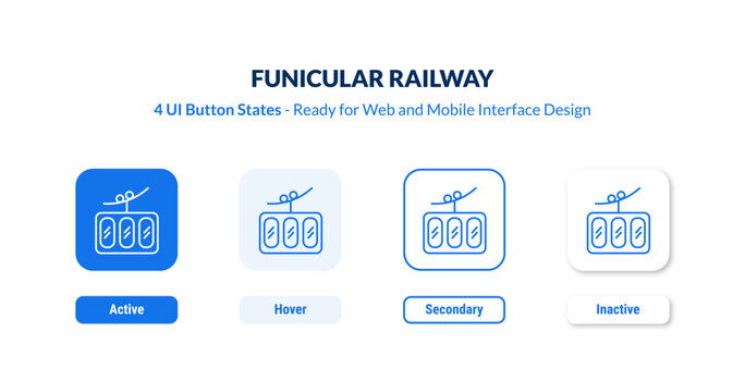 funicular railway UI Button States Set. Outline icon kit from transportation collection. Thin linear funicular railway, plane, bus editable vector. Line vector funicular railway sign