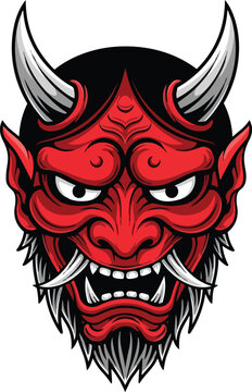 Stylized red demon mask illustration isolated on white background