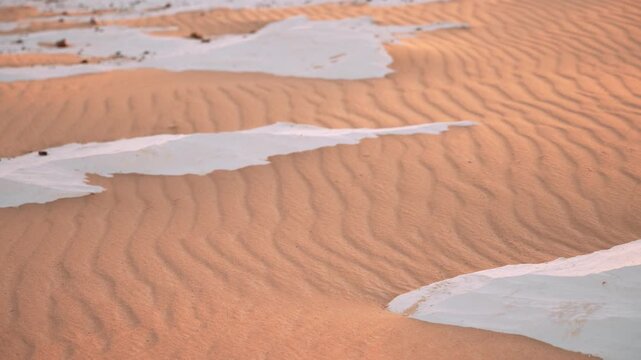 White Desert Egypt Sand Dunes with White Chalk Formations at Golden Hour