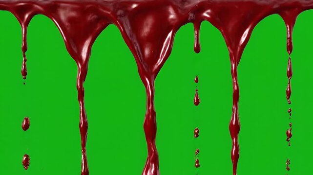 Red liquid dripping on green screen background, blood effect video 4k Video