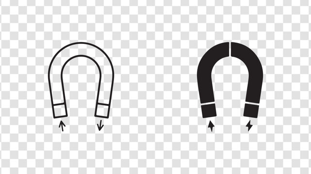 Modern Minimalist Magnet Icons Set, Black and White Line Art Magnets, Simple Vector Graphic for Design and Editorial Use isolated on Transparent Background