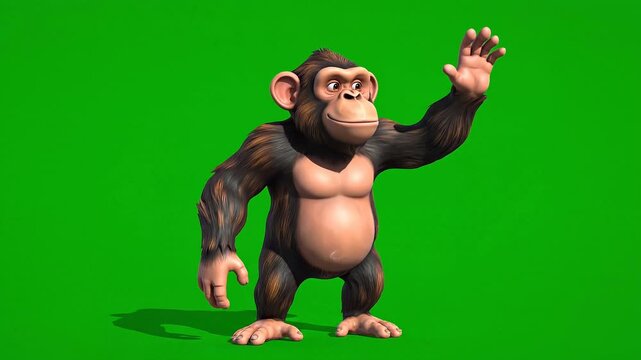 3D cartoon monkey character on green screen 4k Video