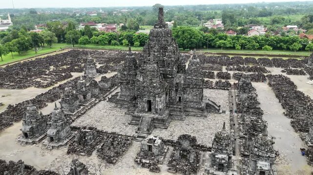 Aerial view of the Sewu Temple, Central Java, Indonesia.
