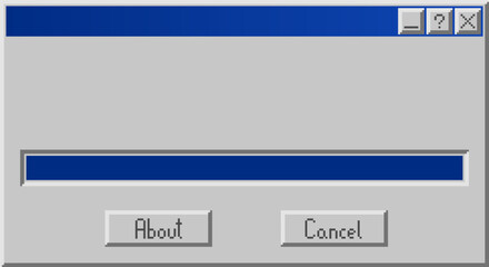 Obraz premium Classic pixel computer dialog window with completed progress bar. Retro operating system style interface element isolated for UI design, software concepts, technology graphics, and digital templates.