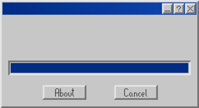 Classic pixel computer dialog window with completed progress bar. Retro operating system style interface element isolated for UI design, software concepts, technology graphics, and digital templates.