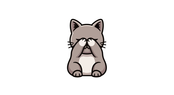 An adorable cartoon kitten playfully covers its face with its paws, conveying bashfulness or a cute peek-a-boo moment, perfect for charming graphic designs