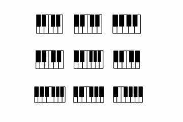 Obraz premium Nine piano key variations on white background