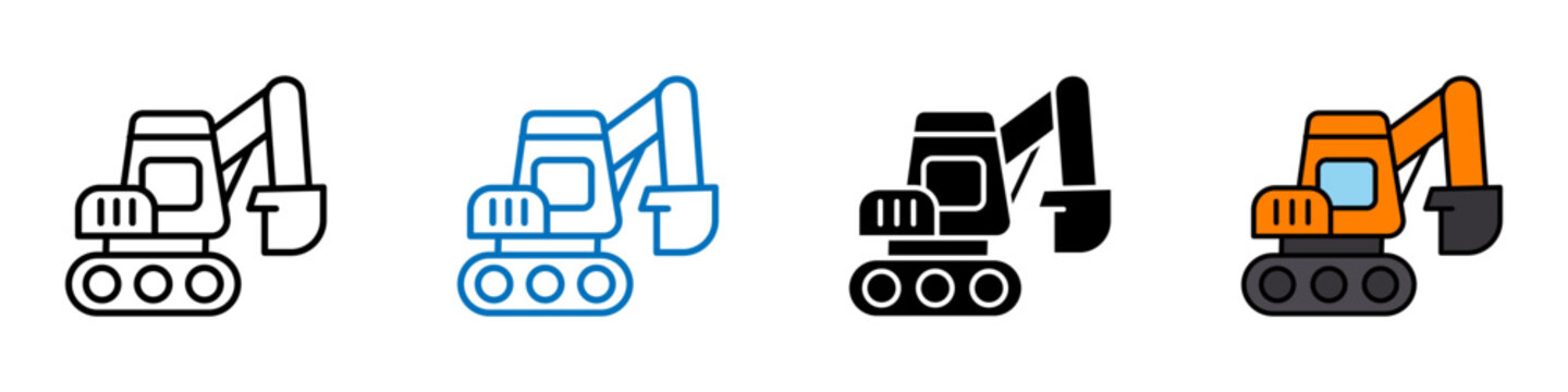  Excavator multi - style icon design concept	
