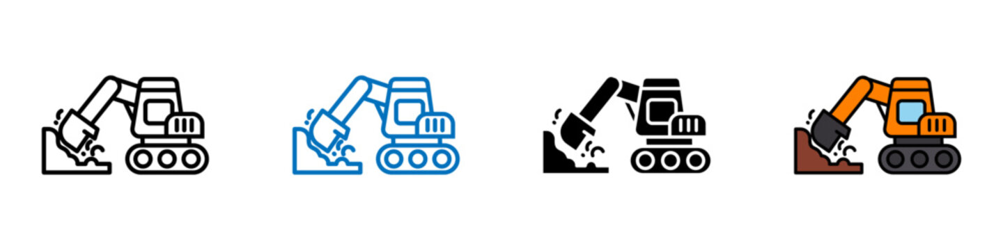  Excavator multi - style icon design concept	
