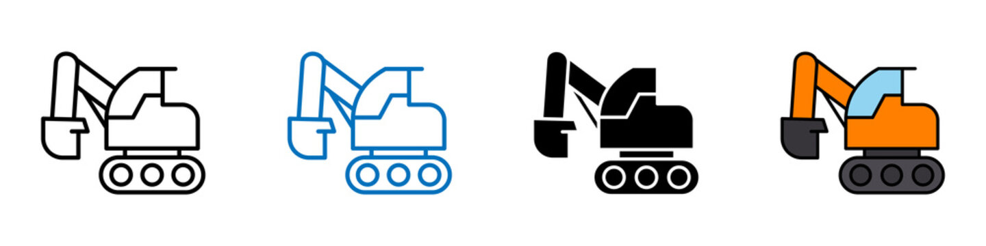 Excavator multi - style icon design concept	
