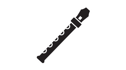 Recorder musical instrument with finger holes and a mouthpiece in a black silhouette against a white background for icon use. © MissBeauty