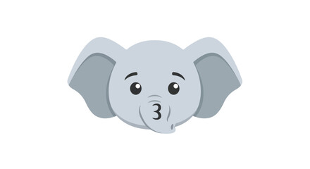 Fototapeta premium A cartoonish gray elephant head with big eyes and ears against a clean white background.