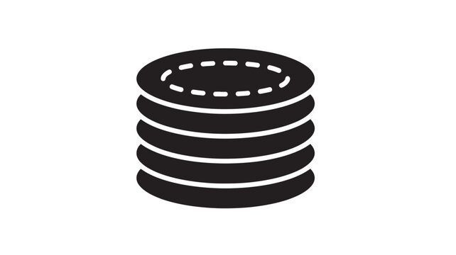 Stack of coins icon with dashed circle on top coin, isolated black silhouette on white background featuring money, wealth, finance with currency and