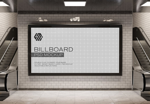 Large Horizontal Billboard on White Underground Wall Mockup