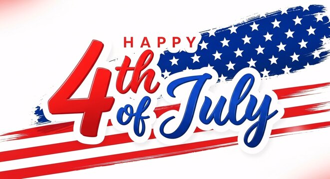 Illustration of happy 4th of july greeting card with american flag design elements on white background
