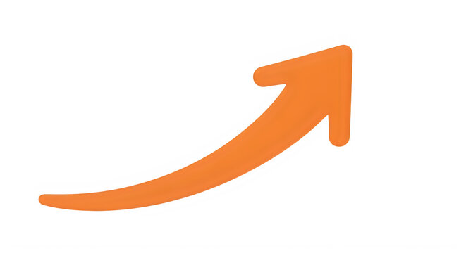 Bold orange curved arrow pointing upwards illustrating growth with upward arrow